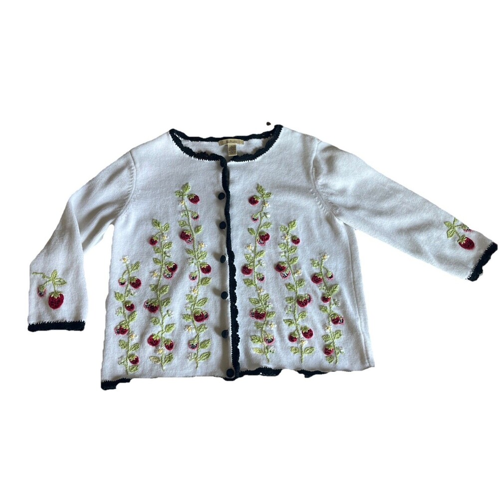 Vintage Y2K Embroidered Strawberry Grandma Crochet Cottage Cardigan Sweater Sz L